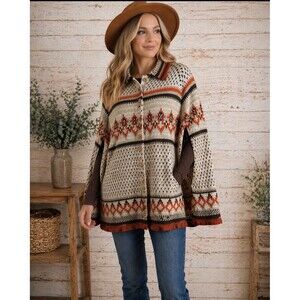 Sturbridge By Roosevelt Sweater Poncho Oversized Scandinavian Fair Isle Boho USA
